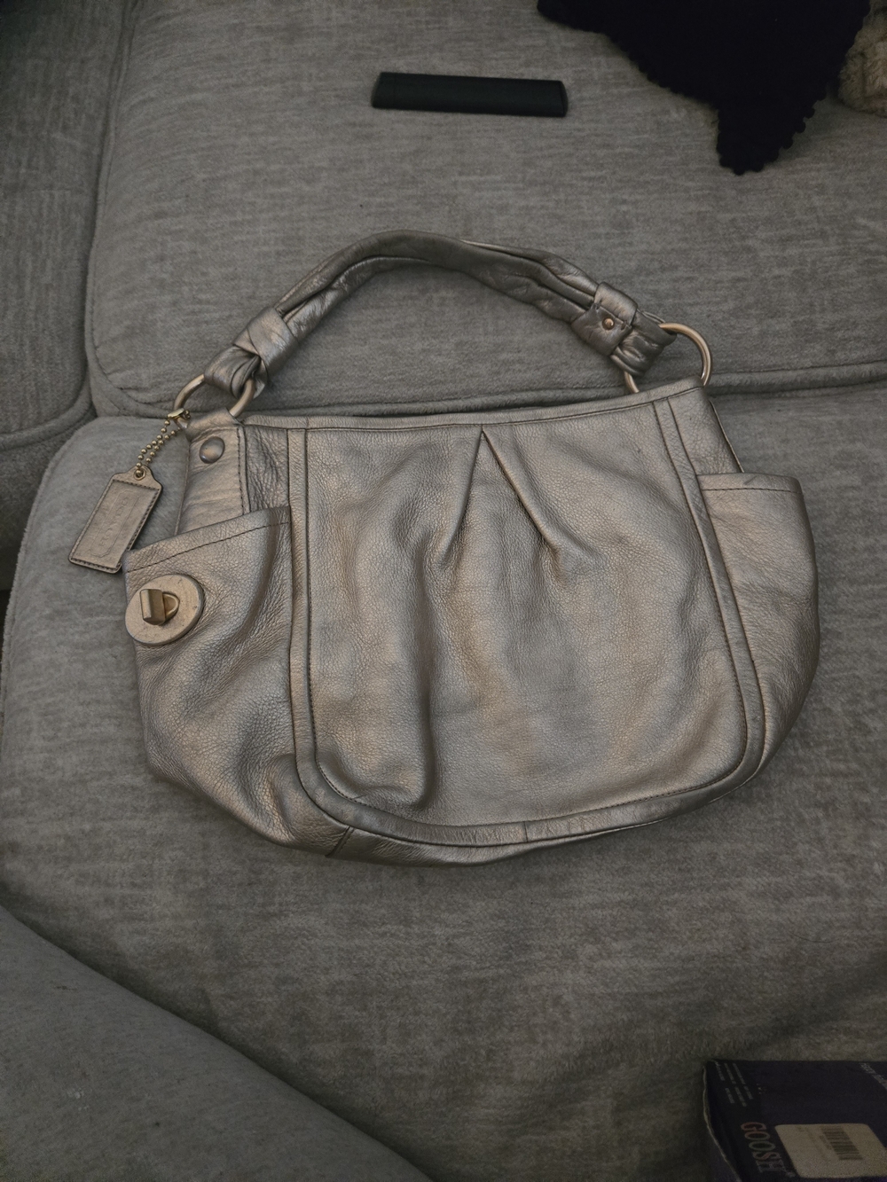 Coach Metallic Pewter Leather Shoulder Bag
